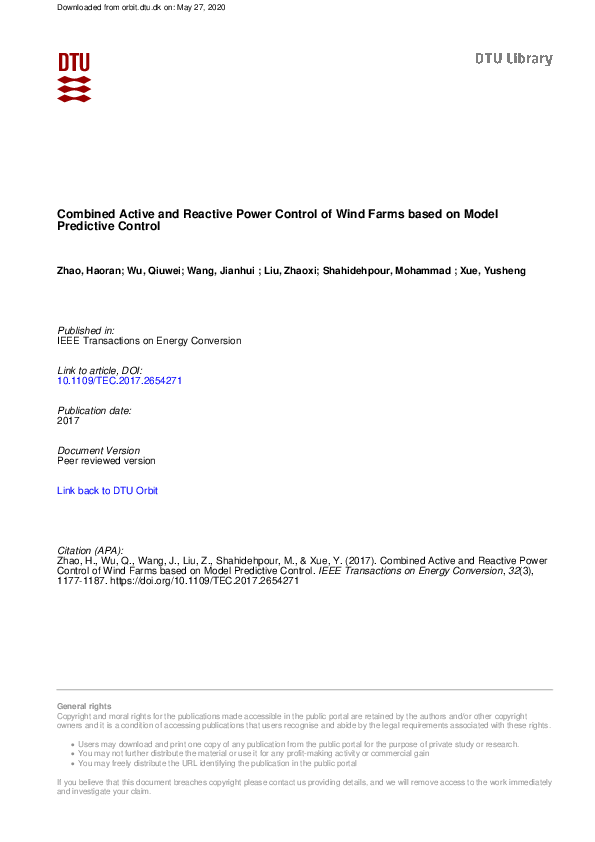 (PDF) Combined Active and Reactive Power Control of Wind Farms Based on ...
