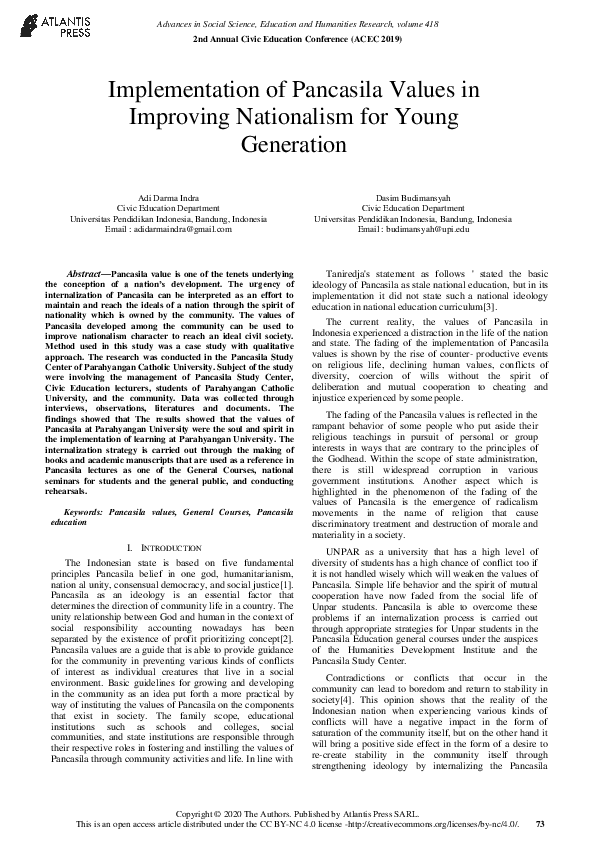 (PDF) Implementation of Pancasila Values in Improving Nationalism for ...
