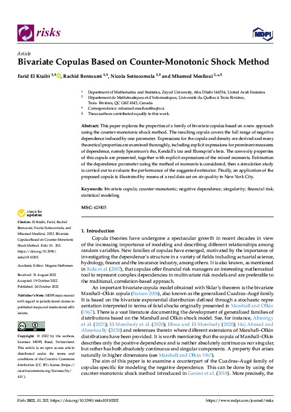 (PDF) Bivariate Copulas Based on Counter-Monotonic Shock Method