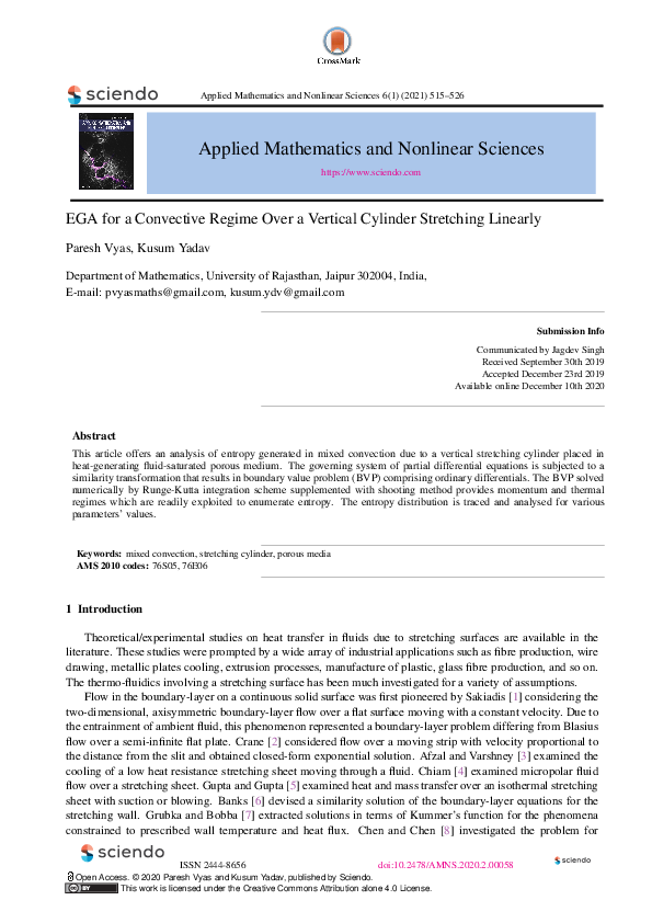 (PDF) EGA for a Convective Regime Over a Vertical Cylinder Stretching ...