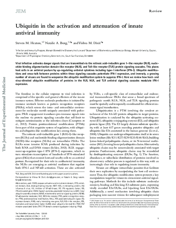 (PDF) Ubiquitin in the activation and attenuation of innate antiviral ...