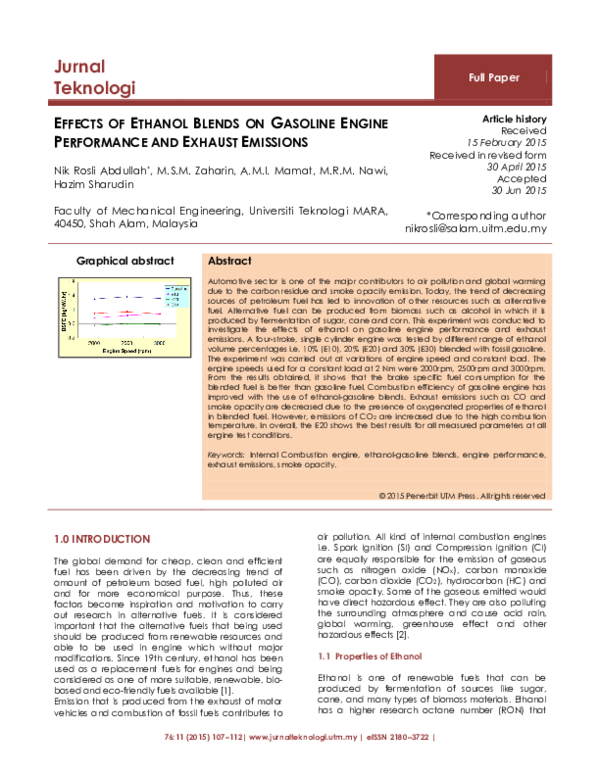 (PDF) Effects of Ethanol Blends on Gasoline Engine Performance and ...