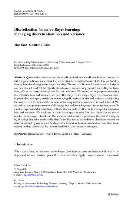 (PDF) Discretization for naive-Bayes learning: managing discretization ...