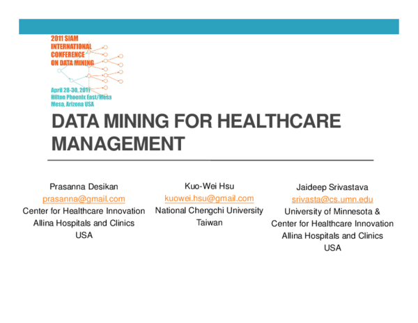 (PDF) Data mining for health care management