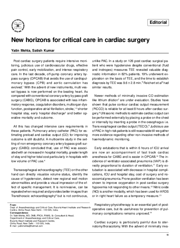 (PDF) New horizons for critical care in cardiac surgery