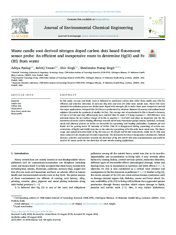 (PDF) Waste candle soot derived nitrogen doped carbon dots based ...
