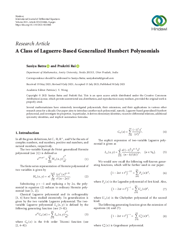 (PDF) A Class of Laguerre-Based Generalized Humbert Polynomials