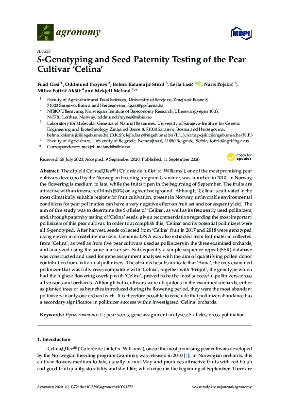 (PDF) S-Genotyping and Seed Paternity Testing of the Pear Cultivar ‘Celina’