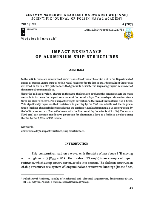(PDF) Impact Resistance of Aluminium Ship Structures