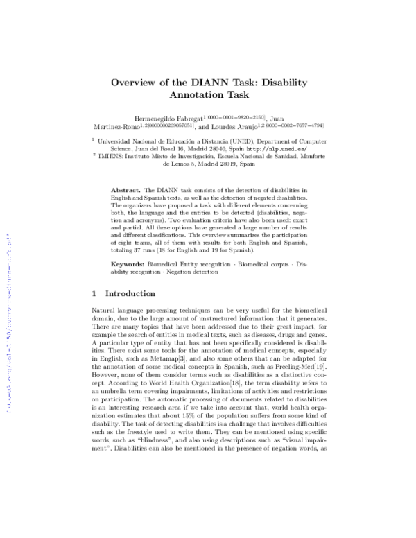 (PDF) Overview of the DIANN Task: Disability Annotation Task | Lourdes ...