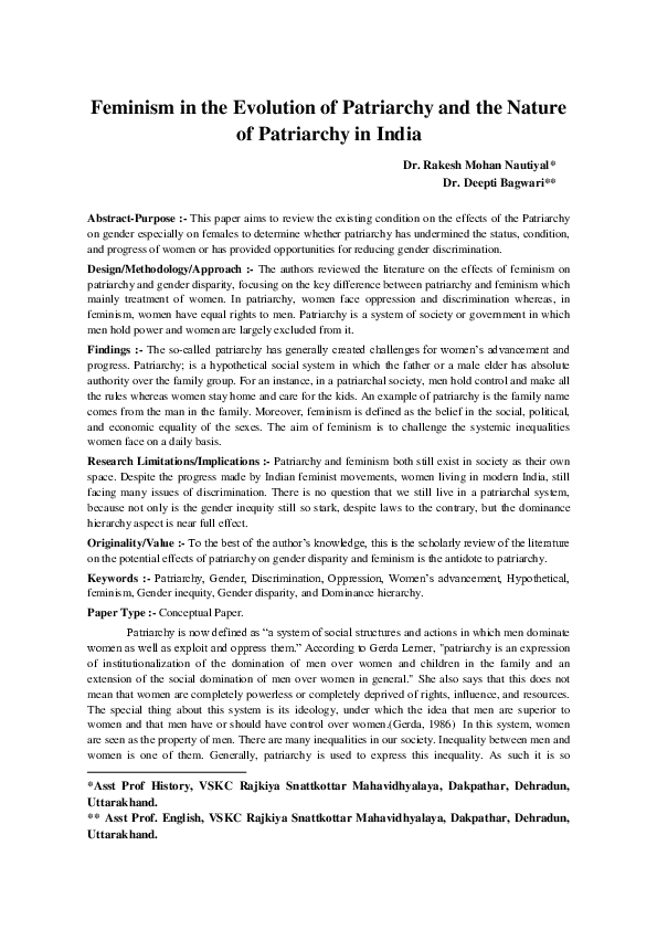 (PDF) Feminism in the Evolution of Patriarchy and the Nature of ...