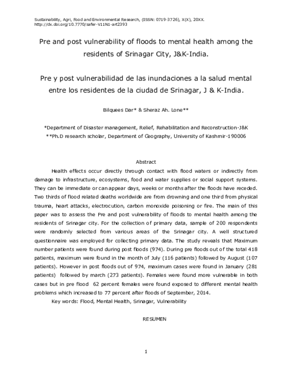 (PDF) Pre and post Vulnerability of Floods to Mental Health Among the ...