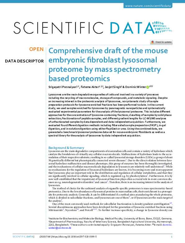 (PDF) Comprehensive draft of the mouse embryonic fibroblast lysosomal ...