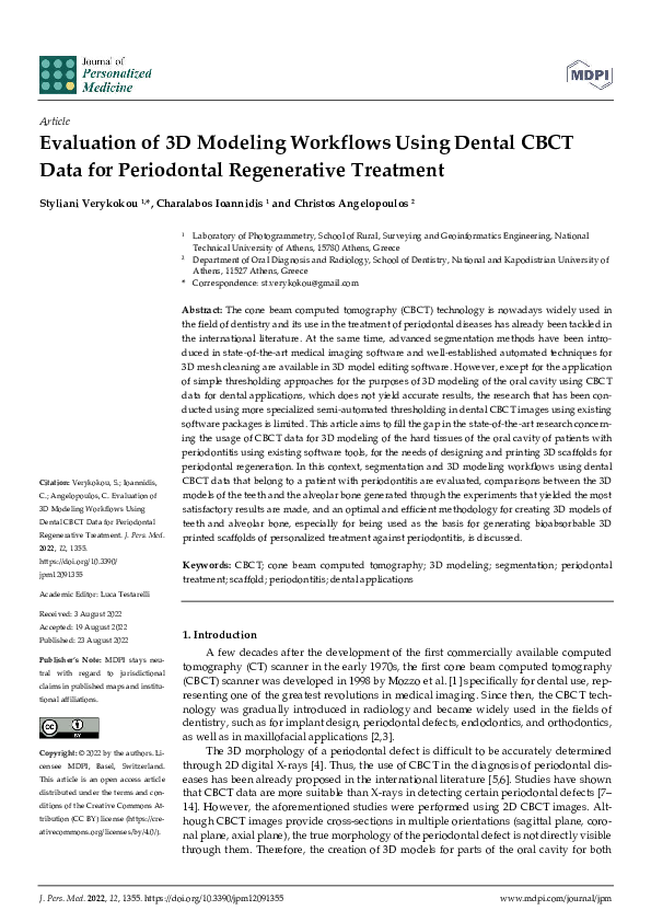 (PDF) Evaluation of 3D Modeling Workflows Using Dental CBCT Data for ...