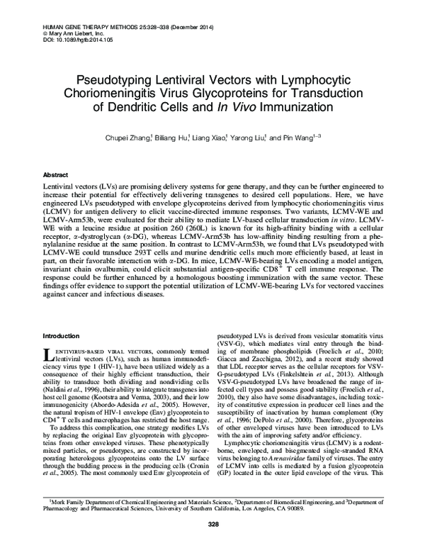 (PDF) Pseudotyping lentiviral vectors with lymphocytic choriomeningitis ...