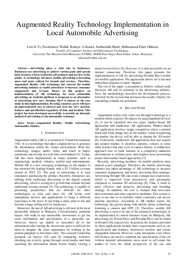 (PDF) Augmented Reality Technology Implementation in Local Automobile ...