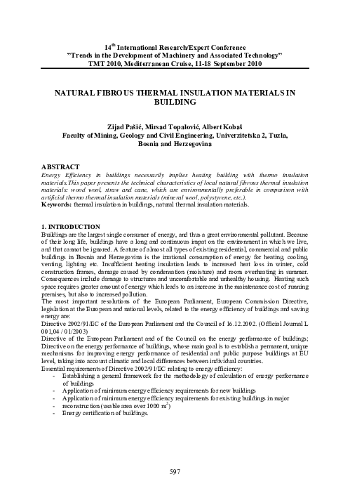 (PDF) Natural Fibrous Thermal Insulation Materials in Building