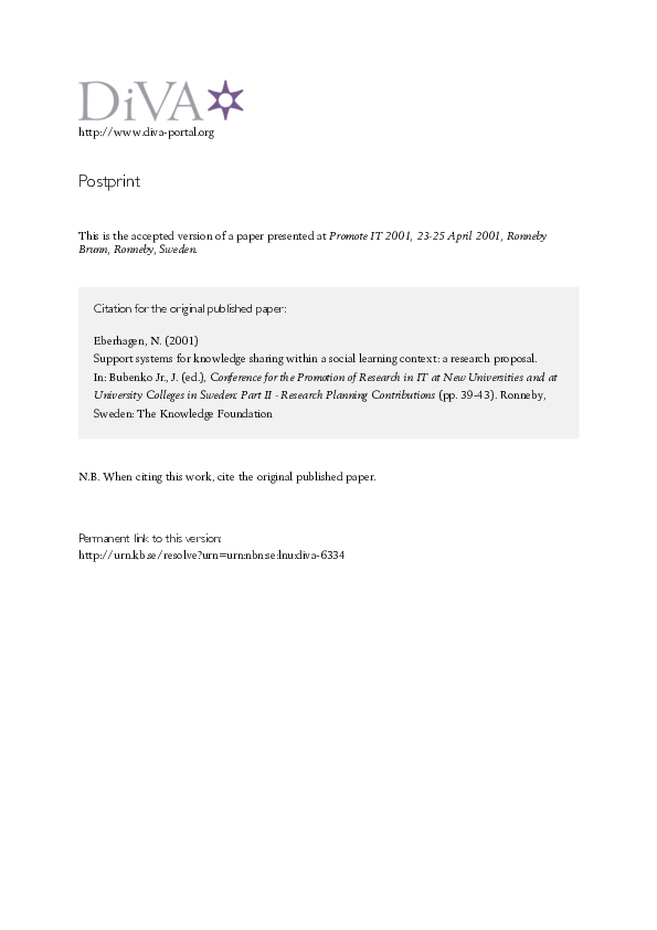 (PDF) Support systems for knowledge sharing within a social learning ...