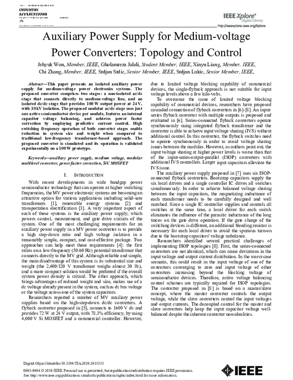 (PDF) Auxiliary Power Supply for MediumVoltage Power Converters