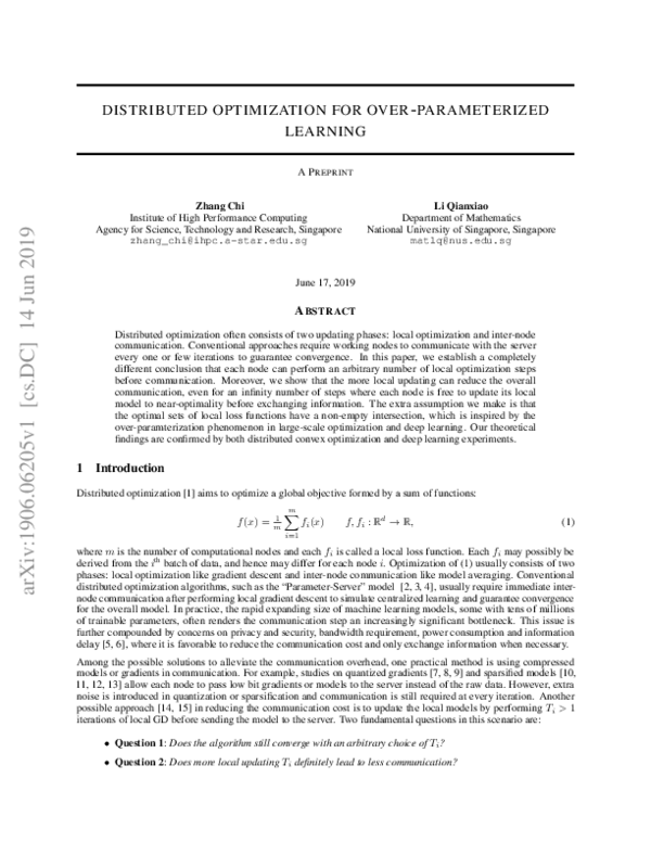 (PDF) Distributed Optimization for Over-Parameterized Learning