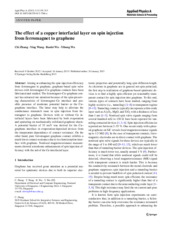 (PDF) The effect of a copper interfacial layer on spin injection from ...