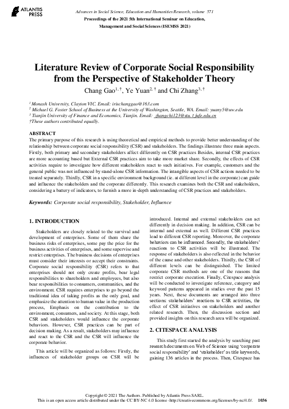 (PDF) Literature Review of Corporate Social Responsibility from the ...