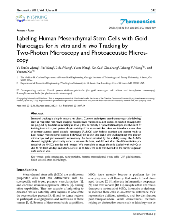 (PDF) Labeling human mesenchymal stem cells with gold nanocages for in ...
