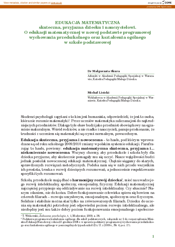 (PDF) Edukacja matematyczna