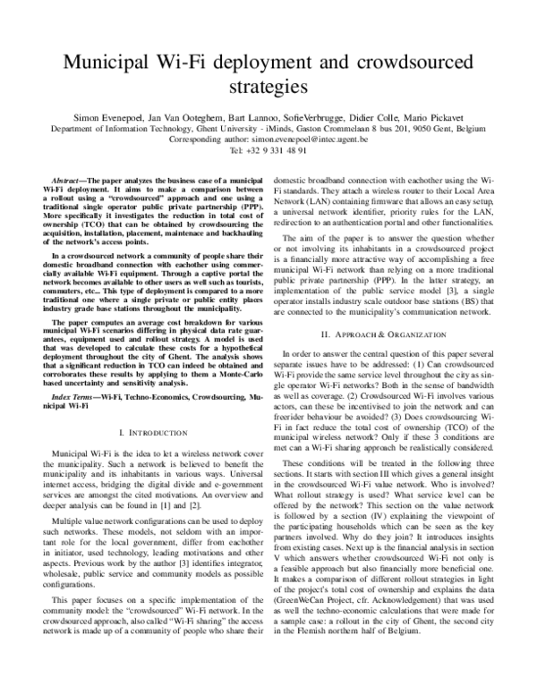 Fresh Look at Pdf Municipal WiFi Deployment And Crowd Sourced Strategies