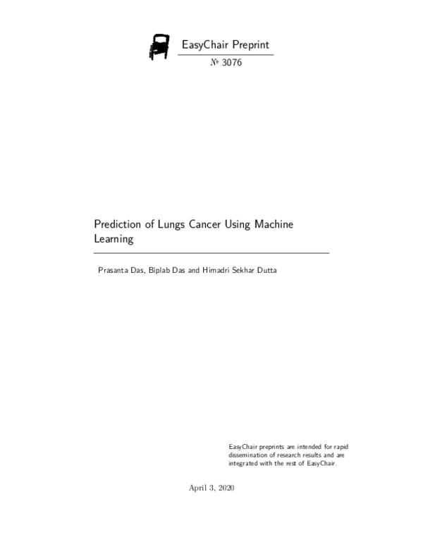 (PDF) Prediction of Lungs Cancer Using Machine Learning
