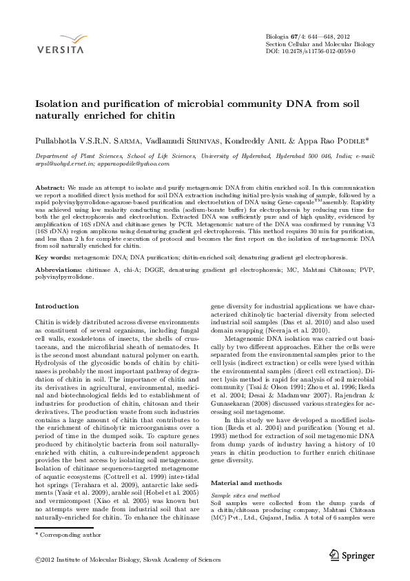 (PDF) Isolation and purification of microbial community DNA from soil ...