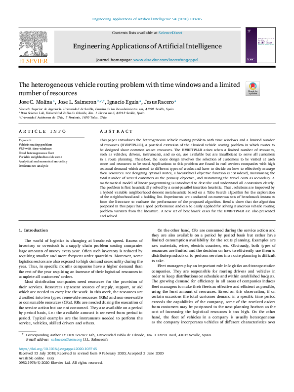 (PDF) The heterogeneous vehicle routing problem with time windows and a ...