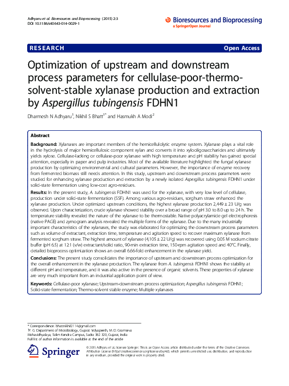 (PDF) Optimization of upstream and downstream process parameters for ...