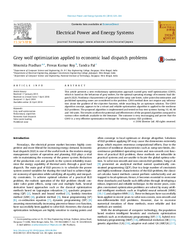 (PDF) Grey wolf optimization applied to economic load dispatch problems