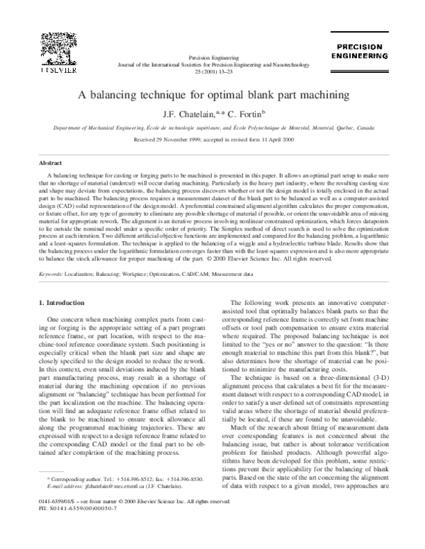 (PDF) A balancing technique for optimal blank part machining