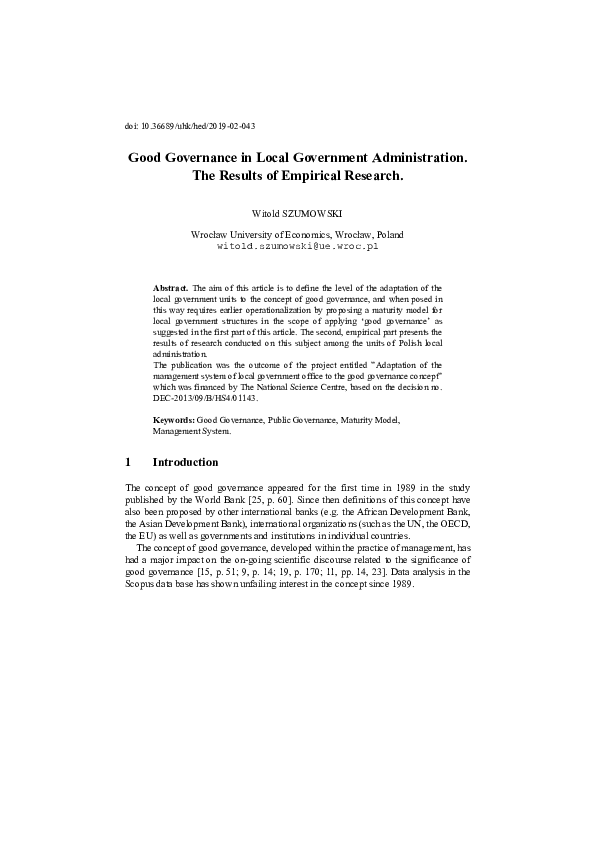 (PDF) Good Governance in Local Government Administration.The Results of ...