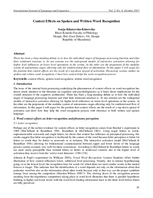 (PDF) Context Effects on Spoken and Written Word Recognition