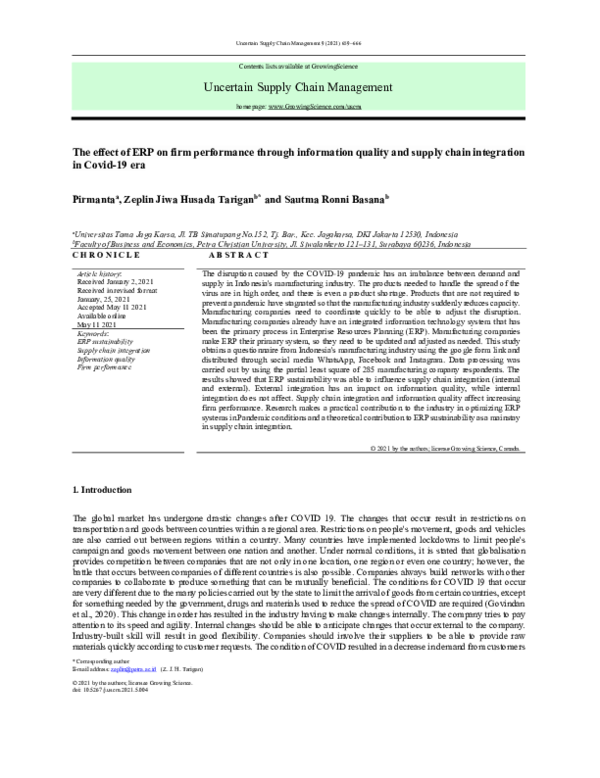 (PDF) The effect of ERP on firm performance through information quality ...