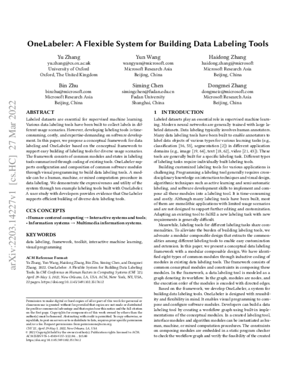 (PDF) OneLabeler: A Flexible System for Building Data Labeling Tools