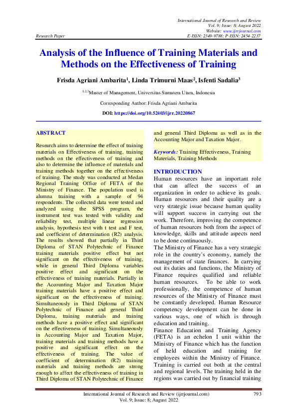 (PDF) Analysis of the Influence of Training Materials and Methods on ...