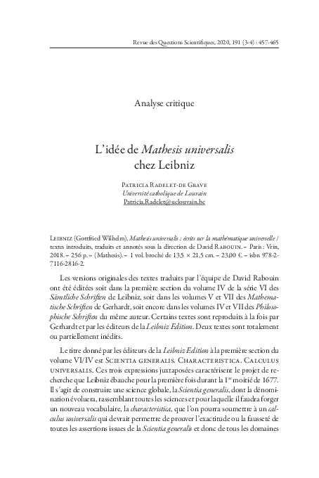 (PDF) Analyse critique : l'idée de Mathesis universalis chez Leibniz