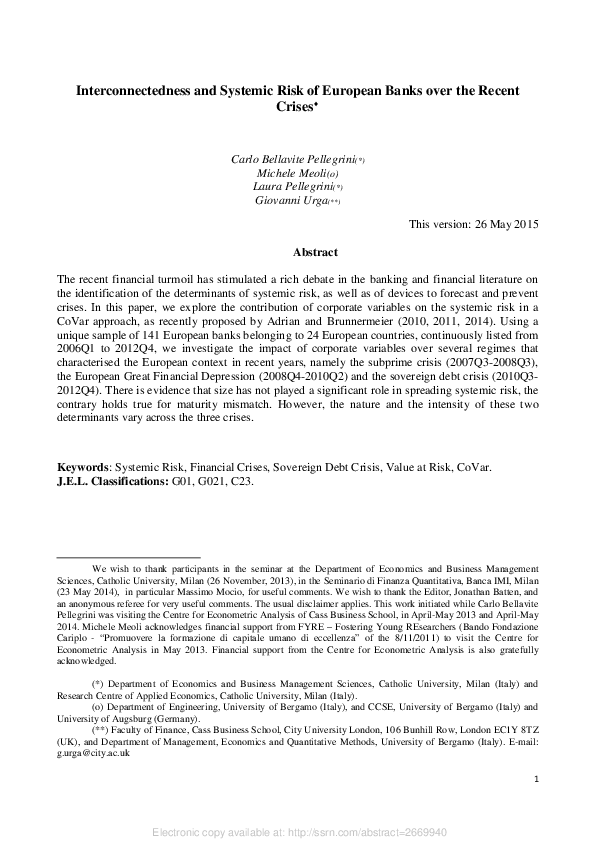 (PDF) Interconnectedness and Systemic Risk of European Banks Over the ...