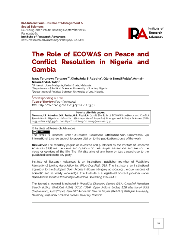 (PDF) The Role of ECOWAS on Peace and Conflict Resolution in Nigeria ...