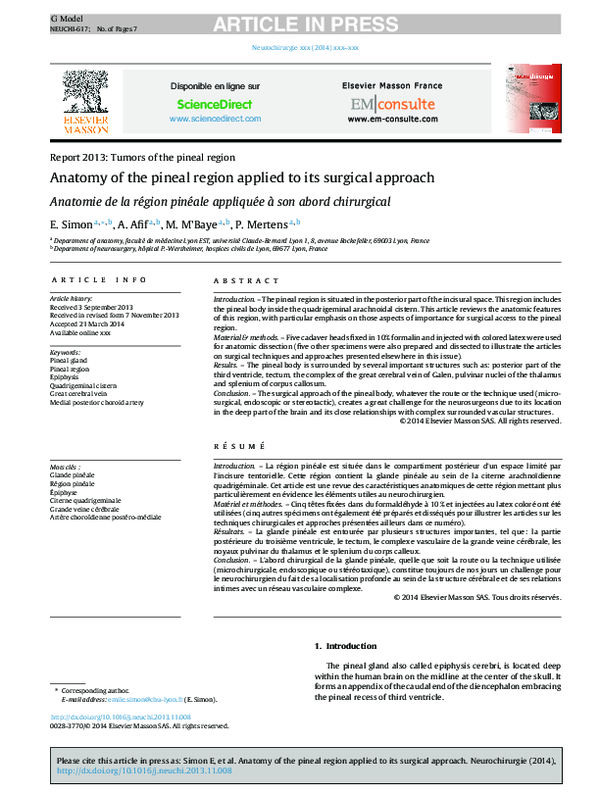 (PDF) Anatomy of the pineal region applied to its surgical approach