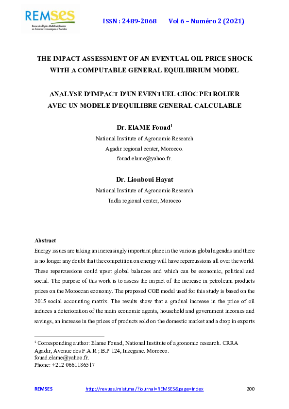(PDF) The Impact Assessment of an Eventual Oil Price Shock with a ...