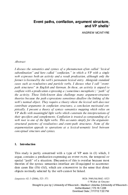 (PDF) Event paths, conflation, argument structure, and VP shells