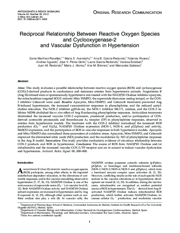(PDF) Reciprocal Relationship Between Reactive Oxygen Species and ...