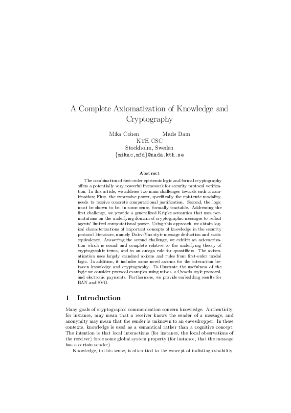 (PDF) A Complete Axiomatization of Knowledge and Cryptography