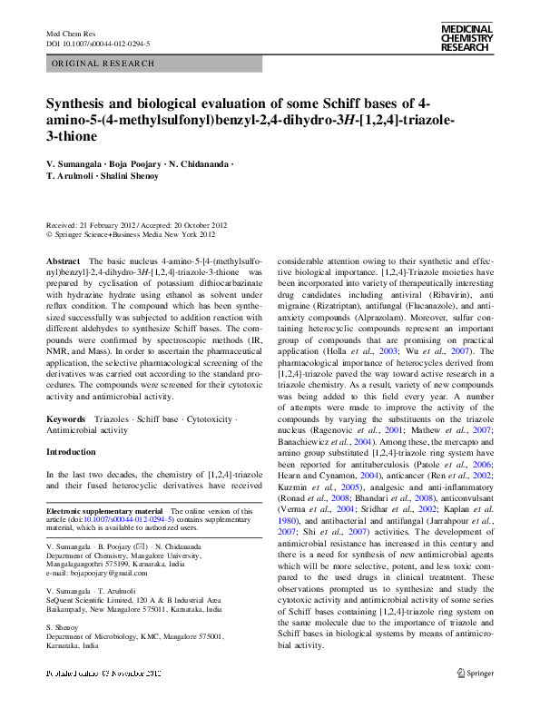 (PDF) Synthesis and biological evaluation of some Schiff bases of 4 ...