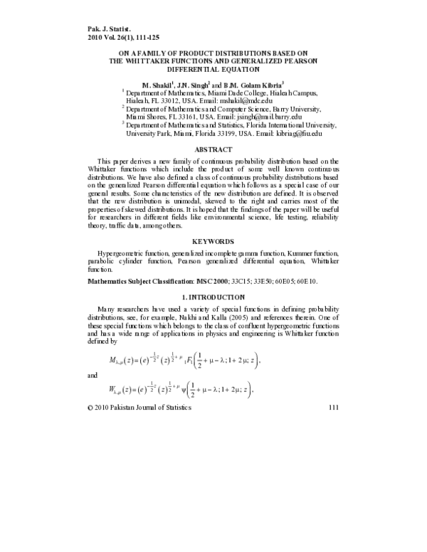 (PDF) On a Family of Product Distributions Based on the Whittaker ...